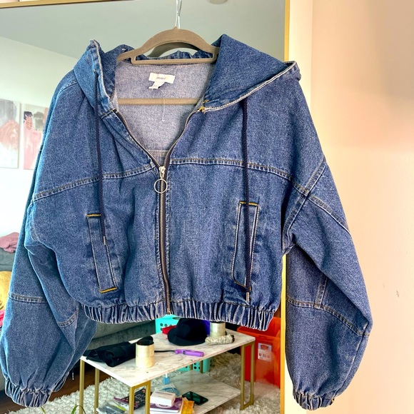 DENIM cropped jacket with baggy sleeves - Picture 1 of 2